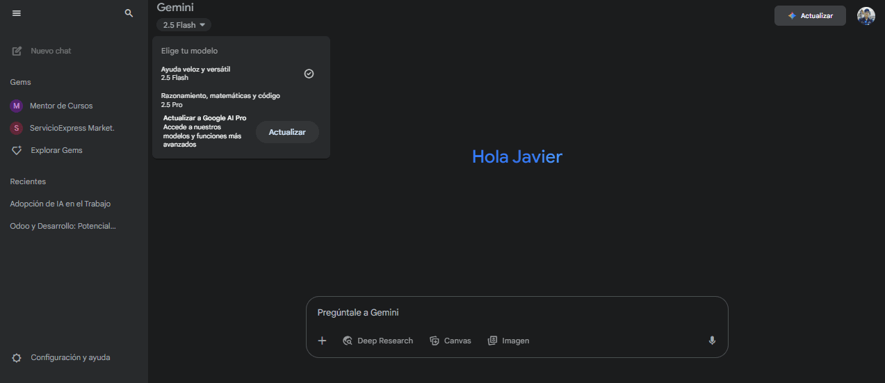 Interfaz principal de Gemini